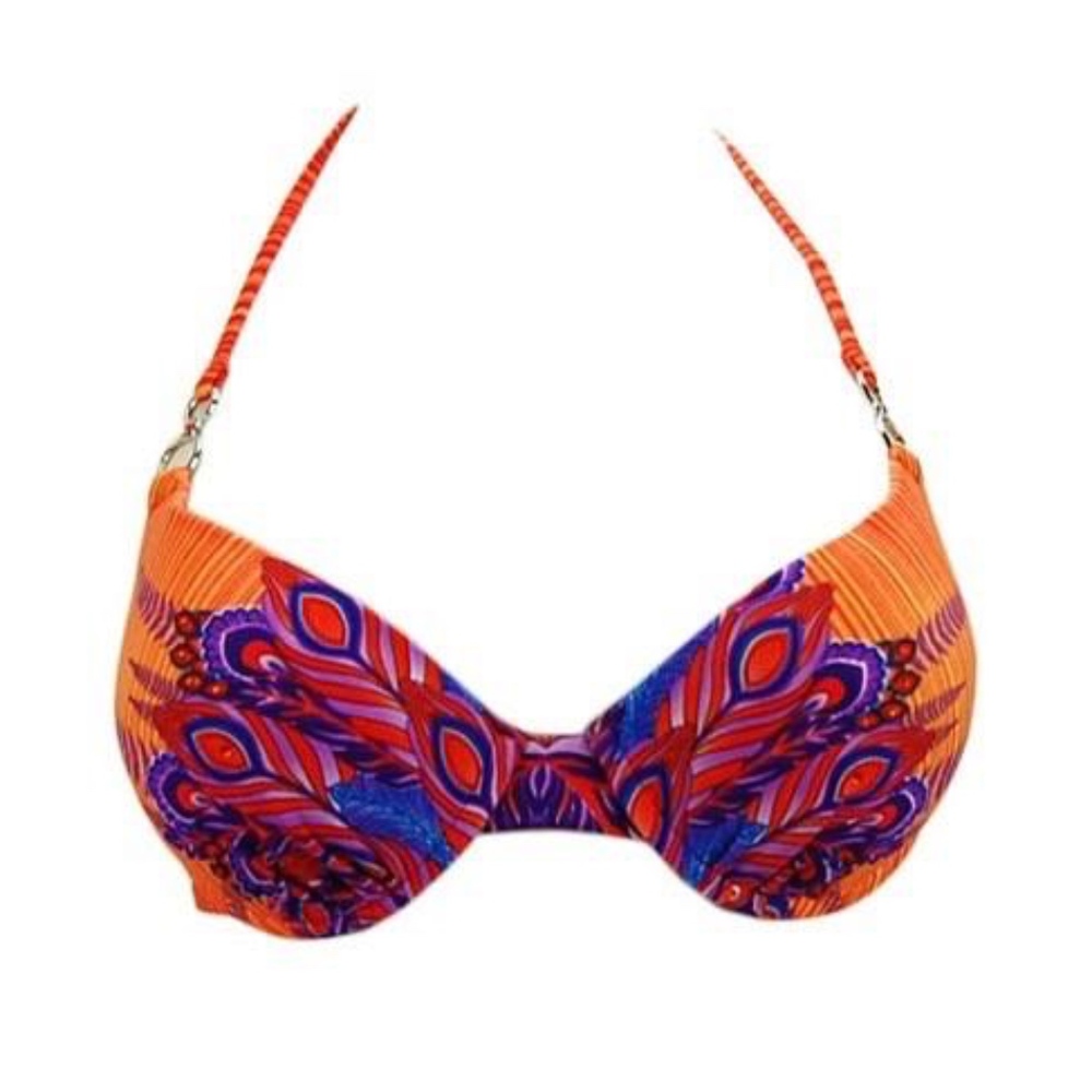 Peacock Print Bejeweled Bikini Halter Top